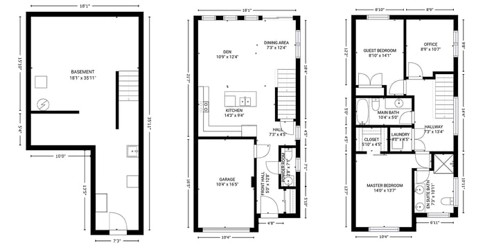Floor plan scan of 3 level townhouse.