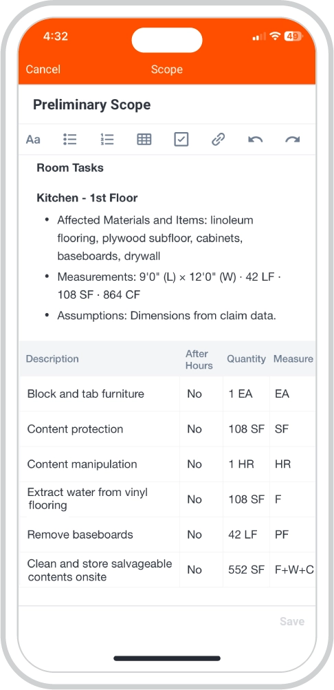 Create estimate screen preview