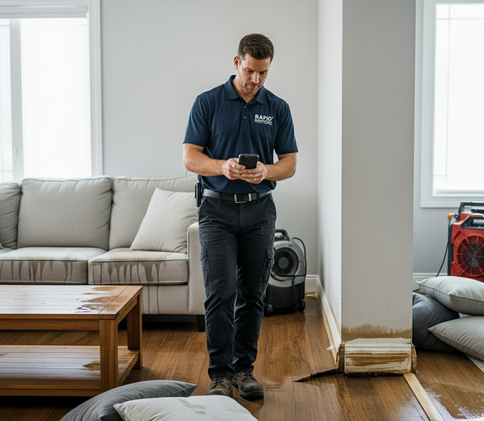 Technician documenting a room on their phone