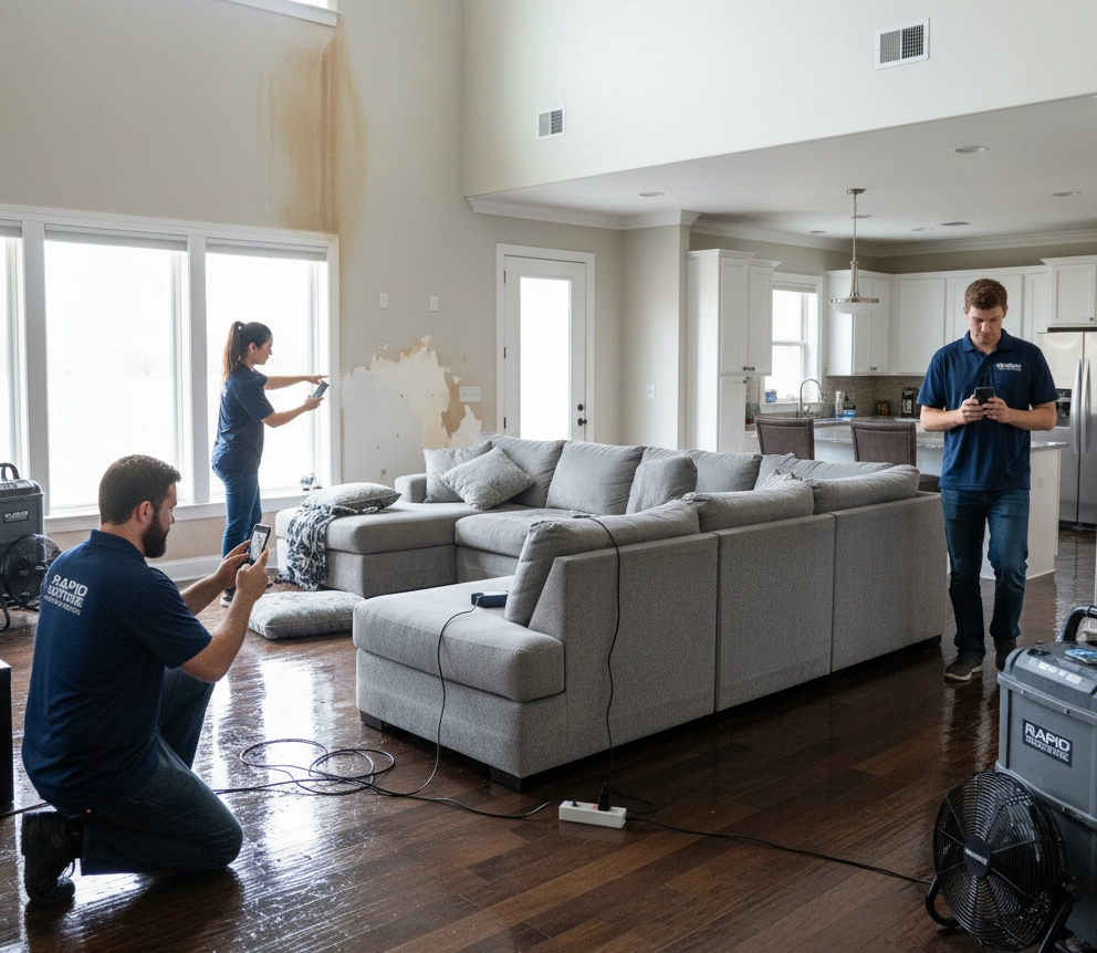 Technician scanning a living room to build a floor plan